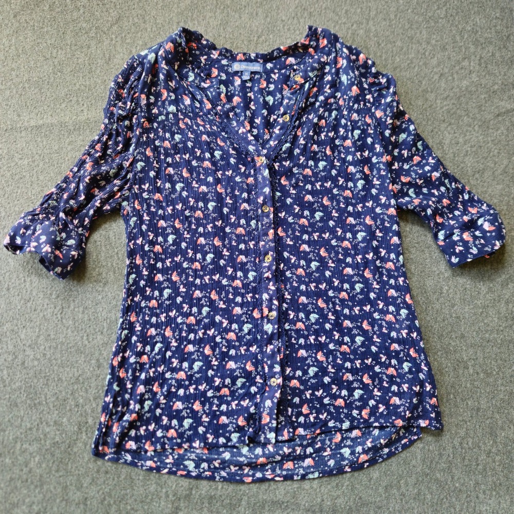 Democracy Womens Butterfly Button Front Crinkle Top Sz Medium Fairycore Feminine